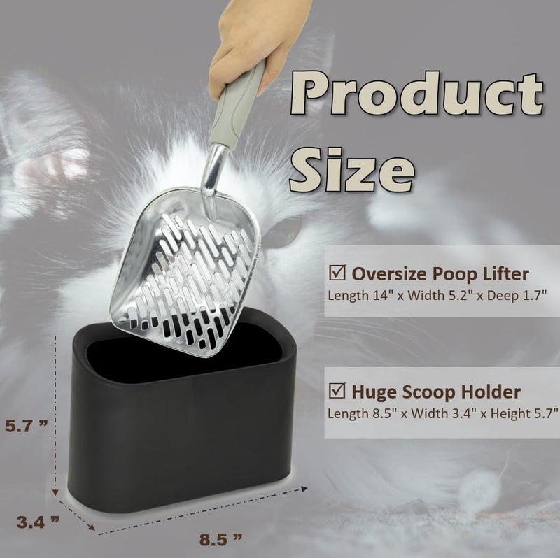 Vitisyao Metal Cat Litter Scoop with Holder, Aluminum Cats Litter Scooper Captures All Clumps, Heavy Duty Metal Kitty Scoopers with Holder, Cat Metal Scoop and Holder (Black) - Image 2